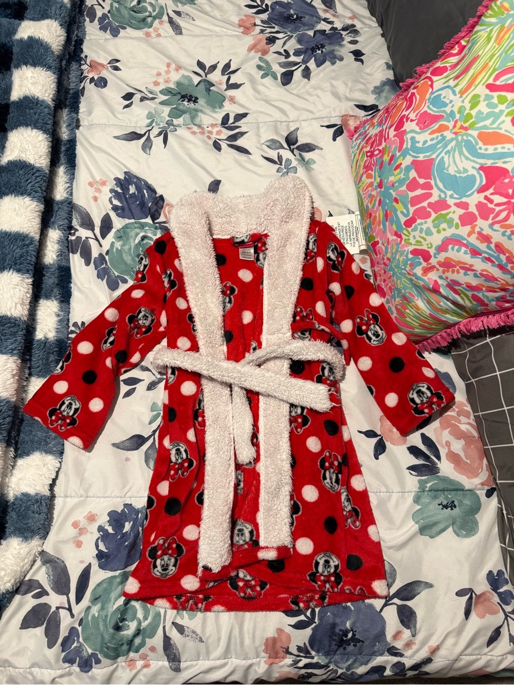 Disney Red Minnie Mouse Polka Dot Kids Bathrobe with Sherpa Trim 4T/5T